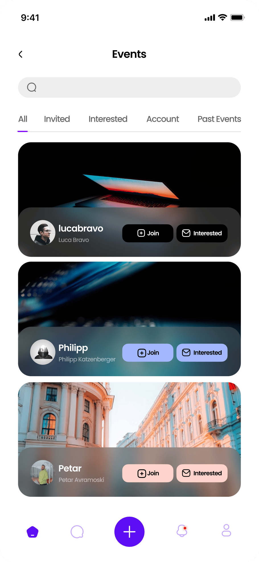 Экран social app